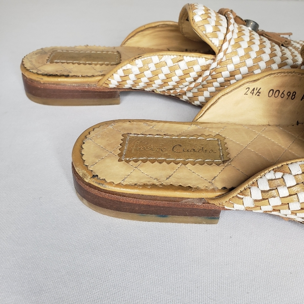 Franco Cuadra Chic Woven Tan and White Mules Casual Tassel - Picture 6 of 10